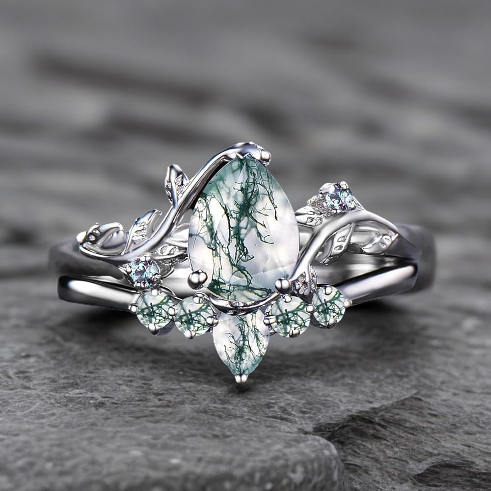 Amazon.com: DONGHU 1CT Natural Moss Agate Ring Set 925 Sterling Amazon.com: DONGHU 1CT Natural Moss Agate Ring Set 925 Sterling